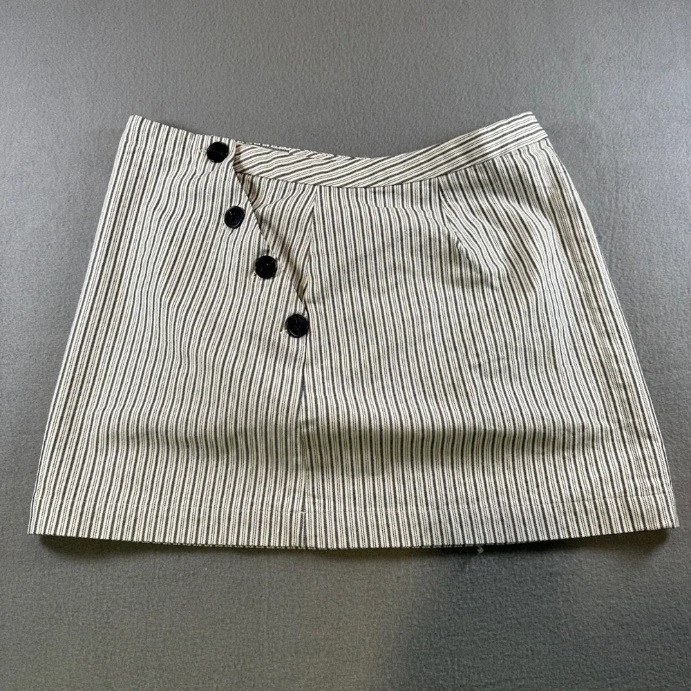 Banana Republic Blue Stripe Button Side Mini Skirt 14 Nautical ALine S/547958-00